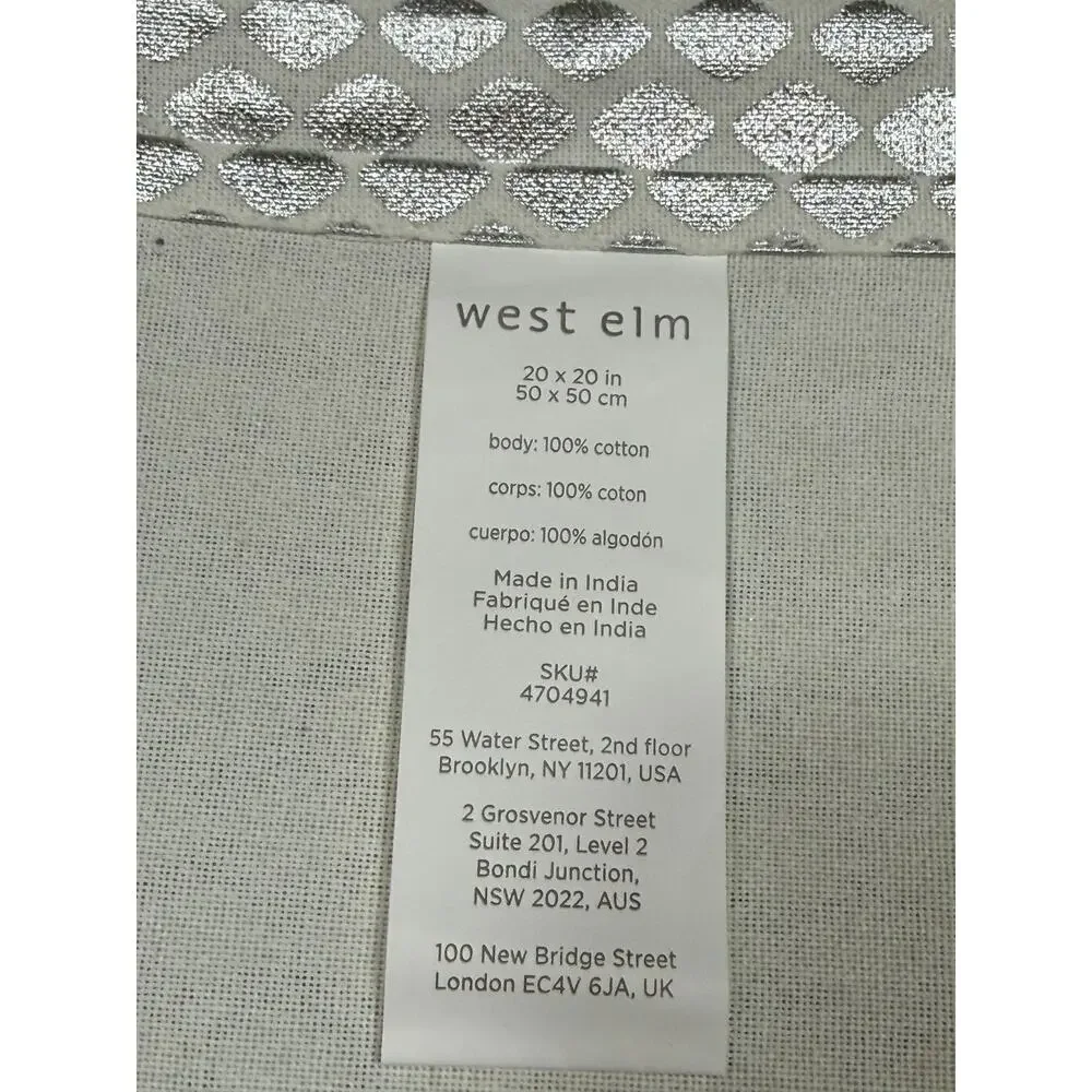 Set Of 3 West Elm Silver Printed Napkins 20x20
